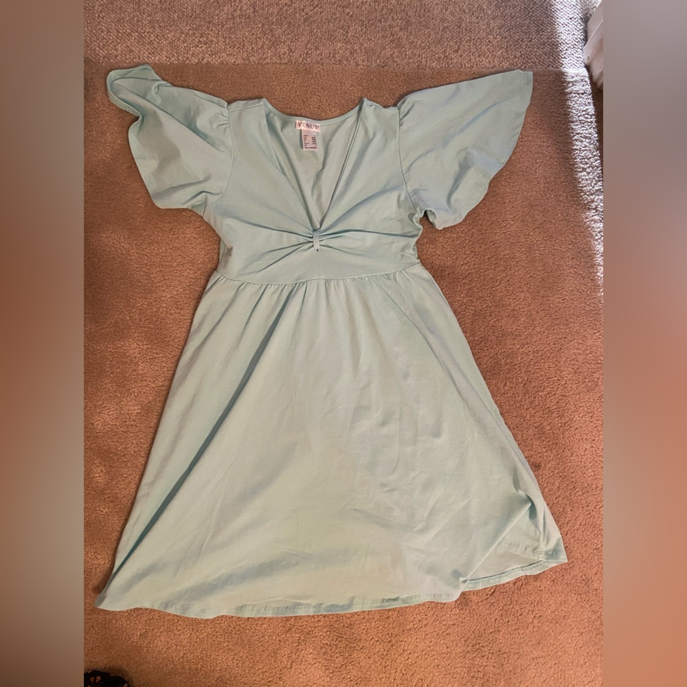 VENUS teal Mini Sundress with Flutter Sleeves size small flirty girly - Picture 3 of 7